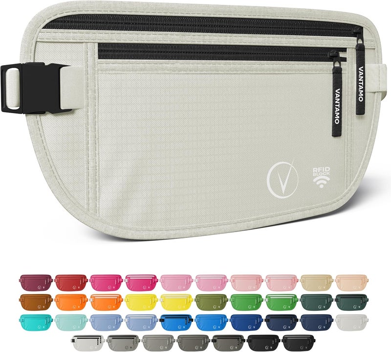 Vantamo Money Belt with RFID For Men & Women, Hidden Passport Holder for Travel, 2 Compartment Travel Fanny Pack for Women Anti Theft - Image 1